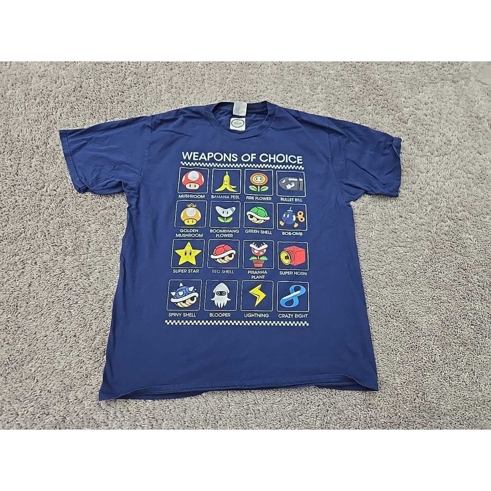 Nintendo Mario Kart T Shirt Mens L "Weapons of Choice" Port & Company Blue